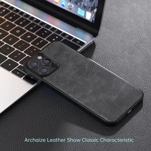 Vista 4 de Compatible con iPhone 13 Pro Max, funda delgada de piel sintética vintage a prueba de golpes, ligera, de poliuretano termoplástico suave, carcasa