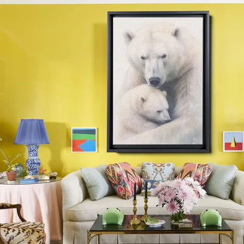 Vista 2 de Fox Mother Cub Print, In The Style Of Stencil-Based, Ivory, Kids Wall Art, Kids Wall Art Display, Mom And Baby Animal Art Print