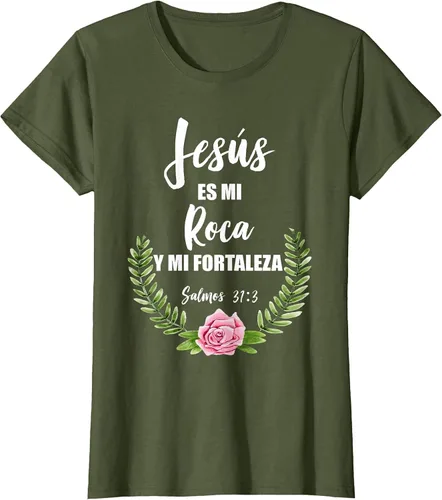 Vista 43 de Jesus ES Mi Roca - Camiseta con versículo bíblico cristiano español Salmos Asphalt Grey