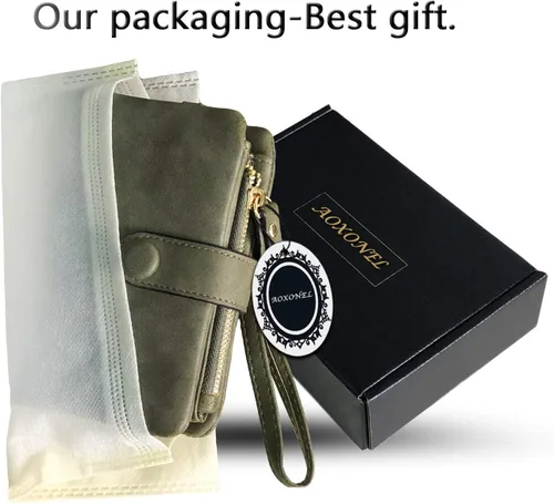 Vista 7 de AOXONEL Women's Small Bifold Leather wallet Rfid blocking Ladies Wristlet with Card holder id window Coin Purse