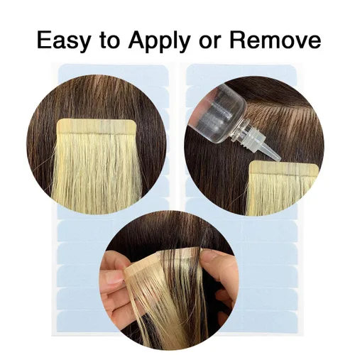 Vista 6 de YILITE 60 extensiones de cabello, cinta azul de repuesto de 1.6 x 0.3 in, adhesivo de doble cara para extensiones de cabello adhesivas