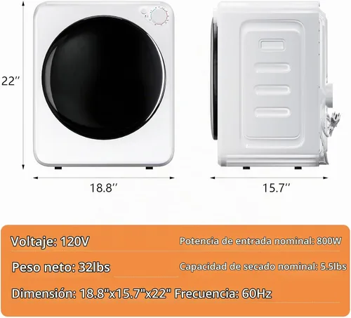 Vista 6 de DOGHLY Secadora de ropa eléctrica portátil de 1.6 pies cúbicos, acero