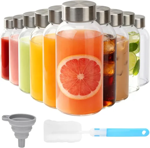 Vista 14 de [Usado] Sursip 16 oz Glass Juice Bottles with Lids, 6 Pack Reusable Clear Glass, Silicone Sleeves and Straws, Leakproof, For Juicing, Smoothies