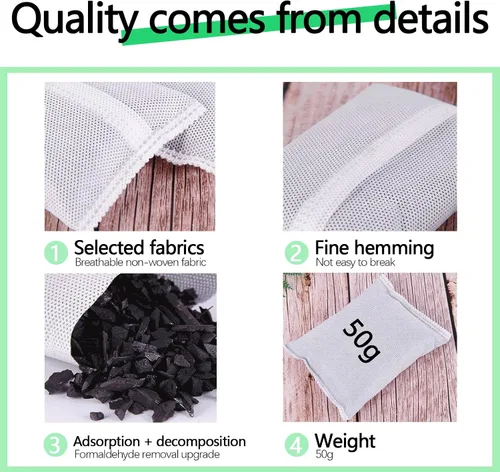 Vista 3 de Paquete de 10 bolsas de carbón activado absorbente de olores para basura, desodorante para auto, desodorante para zapatos, eliminador de olores