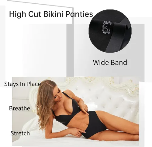 Vista 5 de linsgbpo Ropa interior sin costuras para mujer, ropa interior de bikini atrevida, ropa interior cómoda, paquete de 4 unidades (S-XXL)