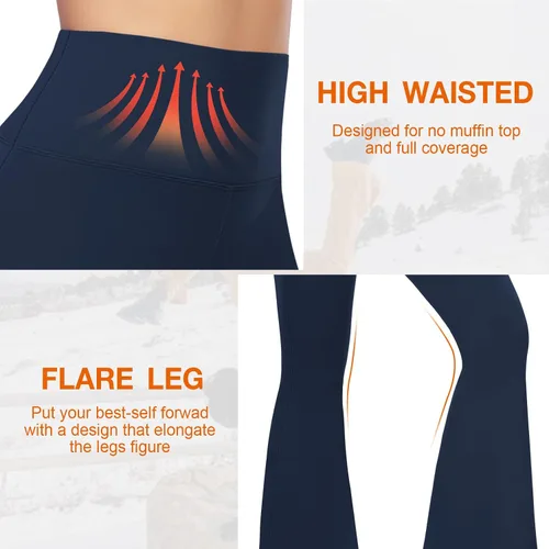 Vista 4 de Pantalones de yoga con corte de bota para mujer, leggings acampanados para mujer, cintura alta, cruzado, entrenamiento, salón, parte inferior