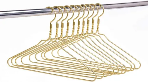 Vista 3 de Hermosas perchas de metal de aluminio dorado resistentes (paquete de 10 unidades, dorado)