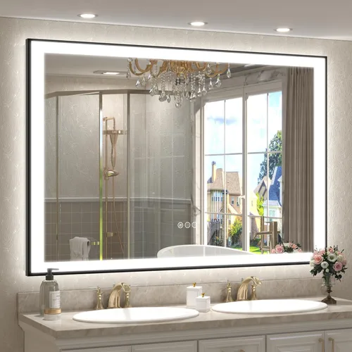 Vista 10 de SMIROR Espejo de baño LED con luces de 22" x 30", espejo de tocador rectangular redondeado iluminado para pared, iluminado frontal y retroiluminado
