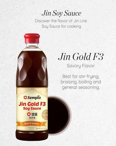 Vista 4 de Sempio Jin Gold - Salsa de soja F3 para salteado y estofados, mezcla de alta calidad, rico sabor a umami, fermentada naturalmente, sin gluten, sin