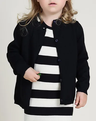 Vista 2 de GSVIBK - Suéter tipo cárdigan de manga larga de algodón para niños, con botones, suéter de cuello redondo para niñas, suéter para uniforme Negro