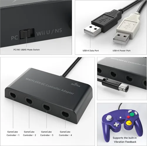 Vista 6 de MAYFLASH Gamecube Controller Adapter for Wii U, PC Windows and Switch/Switch 2, 4 Ports