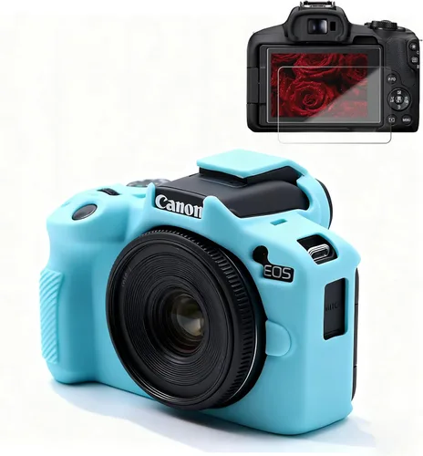 Vista 18 de Funda para cámara Canon EOS R50, funda protectora de silicona suave, antiarañazos, funda ajustada delgada con accesorios de protector de pantalla