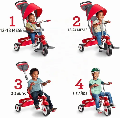 Vista 3 de Radio Flyer Deluxe EZ Fold Stroll 'N Trike - Triciclo 4 en 1, color rojo
