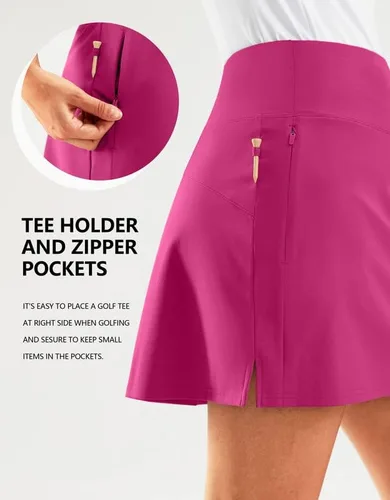 Vista 3 de SANTINY Falda pantalón de golf de 16 pulgadas para mujer, bolsillos con cremallera, falda de tenis de cintura alta para mujer, falda deportiva