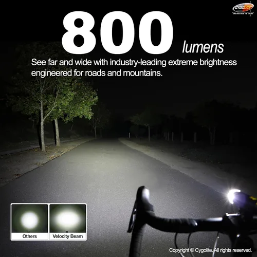 Vista 2 de Cygolite Velocity 1600, 1200, 1000, 800 Lumen USB-C Bike Lights – Anodized Aluminum Alloy – 9 Light Modes – Fine Tunable Brightness - Compact, IP67