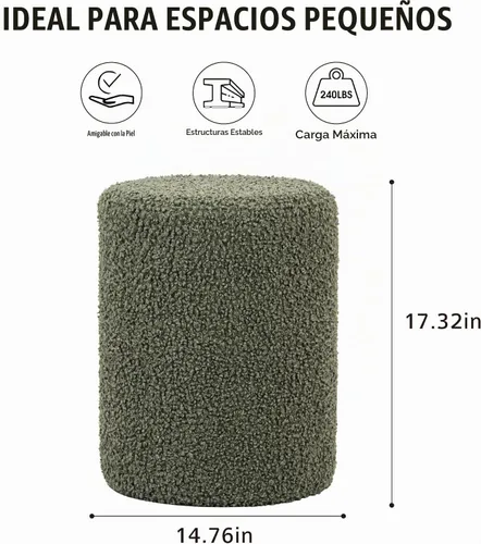 Vista 2 de O2B Otomana redonda moderna con asiento acolchado suave – Silla de tocador multifuncional, taburete tapizado reposapiés para sala de estar