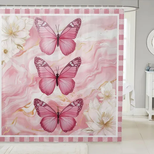 Vista 35 de Butterfly Shower Curtain Bohemian Bathroom Shower Curtain Set for Kids Adult Sun Moon Bath Curtain Yellow Butterfly Waterproof Curtains Room Decor