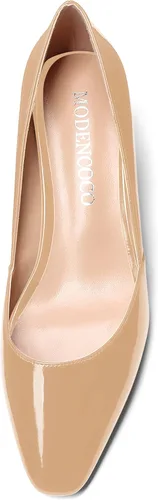 Vista 3 de MODENCOCO Zapatos de tacón bajo con cuña de tacón bajo para mujer, con puntera cuadrada, 2 pulgadas Beige