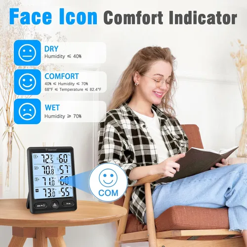 Vista 6 de Geevon Termómetro inalámbrico para interiores y exteriores, 3 sensores remotos, pantalla de 5 pulgadas, termómetro higrómetro digital, monitor