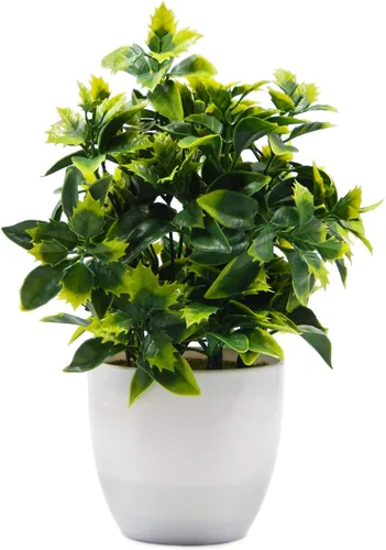 Vista 12 de OFFIDIX - Plantas artificiales de plástico con macetas de eucalipto para decoración en el hogar, oficina, planta de plástico sintético con macetas