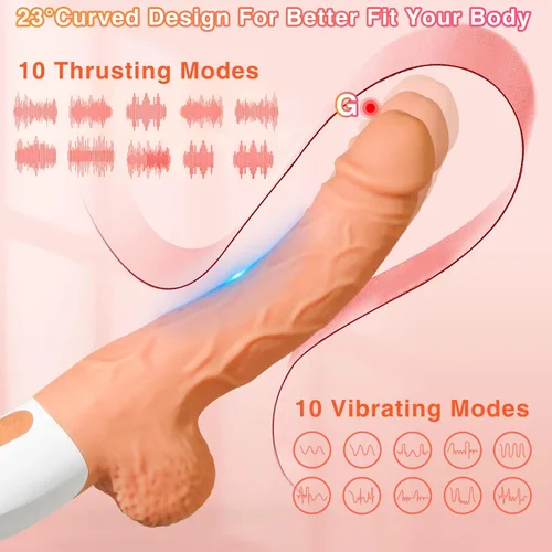 Vista 10 de Máquina sexual de empuje con consolador realista para mujeres con 10 modos de vibración y empuje para estimulación del punto G, clítoris y anal