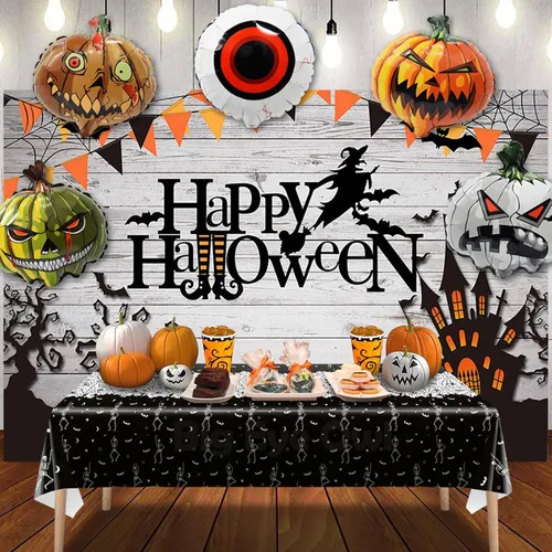 Vista 5 de 3 manteles desechables de Halloween con diseño de calavera y esqueleto, de plástico, color negro, rectangular, de vinilo, para decoración de fiestas