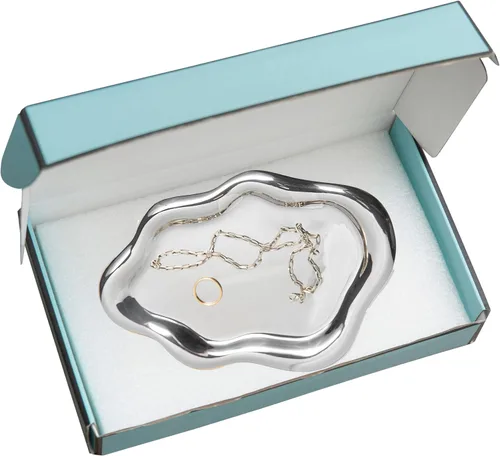 Vista 4 de Plato de baratijas de nube, bandeja de joyería gordita, plato de cerámica para anillos, aretes, collar, organizador del día de la madre, Acción