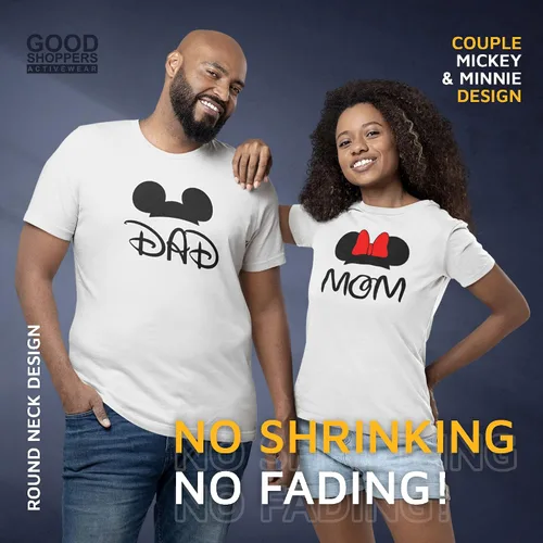 Vista 4 de GOOD SHOPPERS ACTIVEWEAR - Camisas a juego para parejas de mamá y papá, camisetas para mujeres y hombres con diseño gráfico de ratón de dibujos