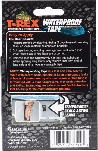 Vista 2 de T-REX Cinta impermeable para superficies húmedas o ásperas / sucias, incluyendo bajo el agua, fugas, reparación de mangueras y más, color negro, 1