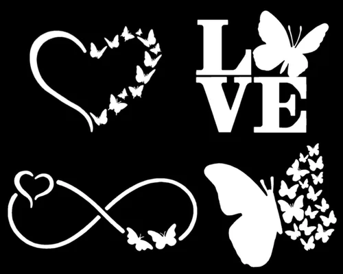 Vista 10 de Paquete de 4 calcomanías de mariposa: Infinito, corazón, amor, ala (tamaño pequeño, 3.5 pulgadas, negro)