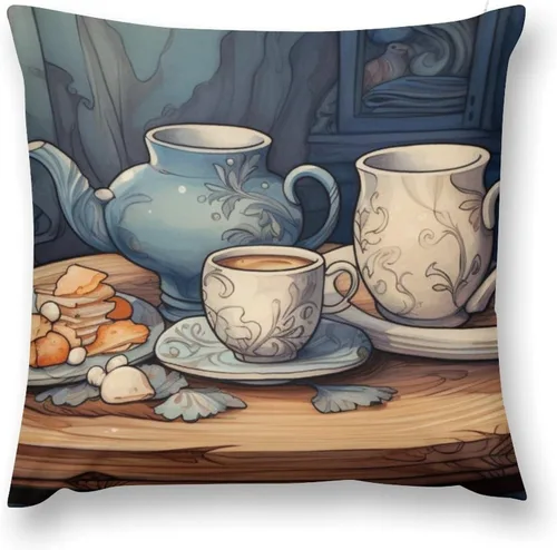 Vista 2 de Pillowcase Coffee Kitchen Cojines Decorativos para Sala Coffee Theme Decorative Pillowcase Square Cushion Cover for Bed Sofa Living Room 22 "x22