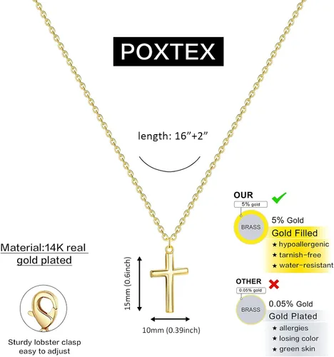 Vista 19 de Collar de cruz para mujeres y niñas, delicado chapado en oro de 14 quilates, gargantilla con dije de cruz que no se deslustra, impermeable, moderno