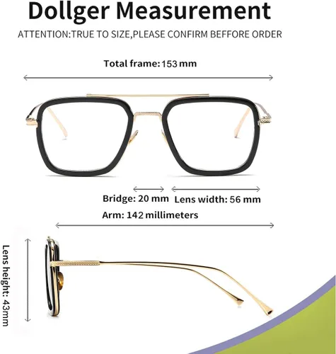 Vista 3 de Dollger Tony Stark - Lentes transparentes sin prescripción clásicas con marco de metal para hombres y mujeres Marco negro y doradolente transparente