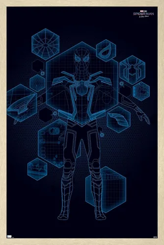 Vista 7 de Trends International Marvel Spider-Man: No Way Home - Póster técnico de pared, 22.4 pulgadas de largo x 14.7 pulgadas, versión enmarcada de madera