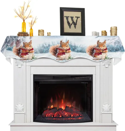 Vista 7 de Bufanda de Navidad a cuadros para chimenea, cubierta de bufanda para chimenea, estante superior, bufanda de corredor, rojo y verde, para invierno