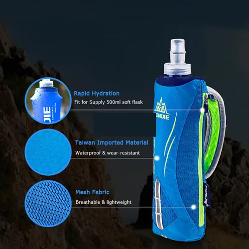 Vista 5 de AWKSPORTS Handheld Soft Water Bottle Collapsible for Running, Hand Strap Hydration Pack with 450ml Handheld Soft Flask Water Bottle (A1#Black)