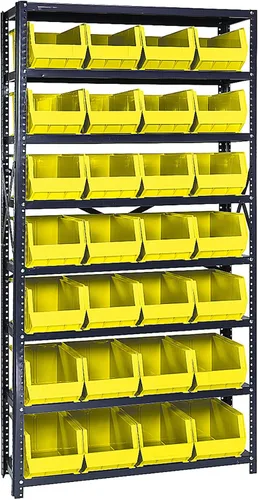 Vista 251 de Quantum QSBU-245BK Heavy Duty Shelving Unit with (7) Shelves and (24) QUS245 Black Bins for Garage Warehouse Storage Distribution 400 lb Load