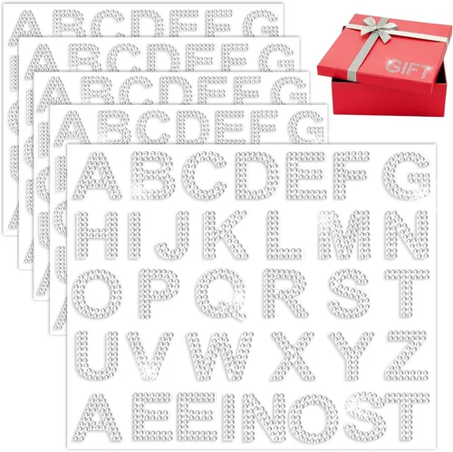 Vista 9 de 170 piezas de pegatinas de letras de diamantes de imitación, 5 hojas, pegatinas autoadhesivas de diamantes con brillo, alfabeto de diamantes de 1.57