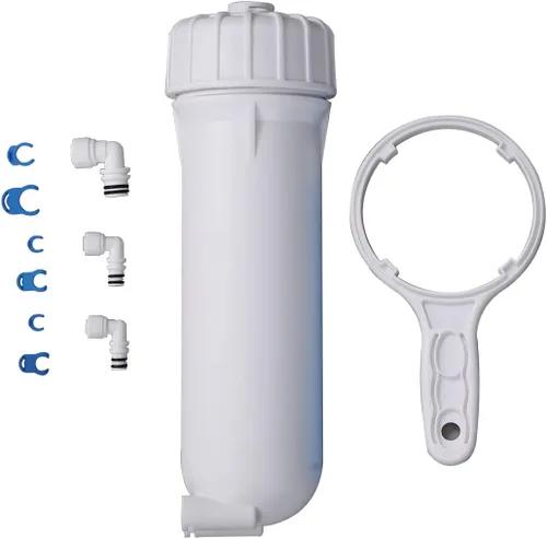 Vista 6 de Kit de carcasa de membrana de ósmosis inversa Huining 50GPD-1812/2012 con conector rápido de 1/4, válvula de retención, tubería de agua, llave
