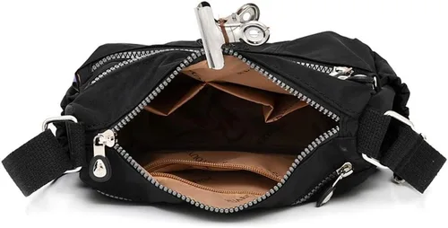 Vista 5 de Bolso de mano de hombro diario impermeable compras elegante nailon mujeres mensajero bolsos bandolera mujer (negro, talla única), Negro