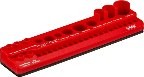 Vista 10 de ARES 60011 - Organizador de brocas hexagonales rojo de 37 agujeros con base magnética fuerte, mantén tus brocas favoritas de especialidad, taladro