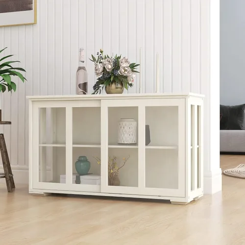 Vista 3 de CIATRE Kitchen Storage Stand Cupboard with Glass Door-White，Solidity and Stability, Large Storage Space, Practical Sideboard Buffet Table, Easy