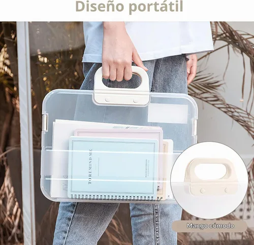 Vista 4 de Lemical Cajas de archivo transparentes de plástico portátil con mango A4 Cajas de archivo resistentes de gran capacidad Almacenamiento de papel