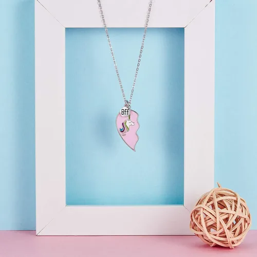 Vista 2 de Collar de amistad con medio corazón para mujeres, hombres, amigos, regalos de cumpleaños de 2 piezas
