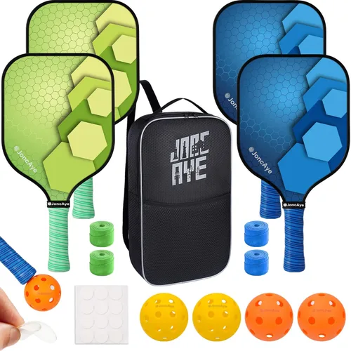 Vista 9 de JoncAye Pickleball Paddles Set of 4 or 2, USAPA Approved Fiberglass Rackets with Outdoor Indoor Balls, Bag, Overgrip, Lightweight for Family