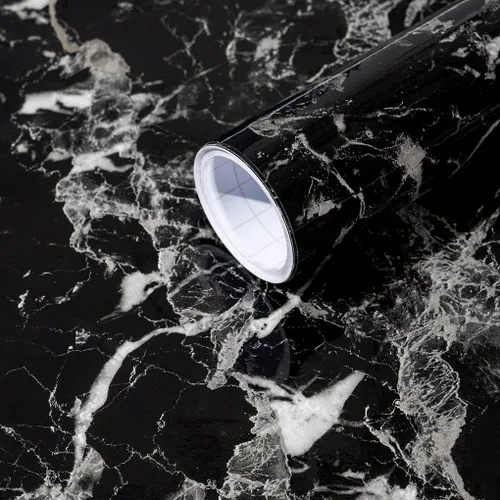 Vista 19 de Papel de mármol Arthome, papel pintado autoadhesivo, resistente al agua, vinilo de PVC brillante, a prueba de aceite, papel de granito blanco/gris