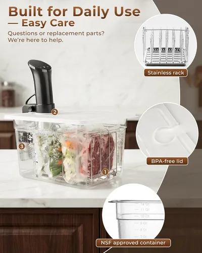 Vista 8 de EVERIE Sous Vide - Contenedor compatible con ANOVA Nano, Contenedor con tapa y estante