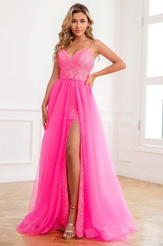 Vista 3 de TRHTX Sexy sirena lentejuelas vestidos de fiesta con abertura cuello en V vestidos formales vestidos de fiesta espagueti con cola desmontable WZY69