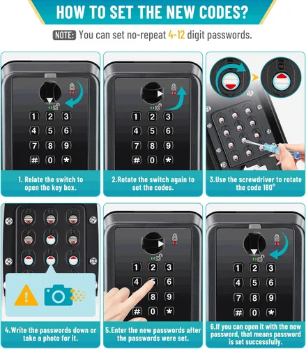 Vista 8 de Caja de bloqueo de llave con código, caja de seguridad montada en la pared para llaves con código reposable, caja de seguridad para exteriores