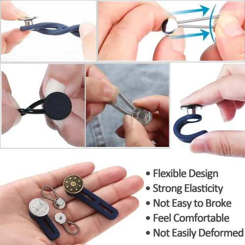 Vista 2 de Juego de 24 botones extensores, botón extensor de cintura elástica ajustable y flexible, extensores de cuello invisibles, botones de extensión sin